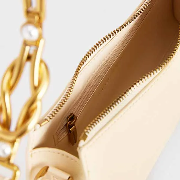 Túi Xách Tay Nữ Charles & Keith CNK Metallic-Accent Strap Trapeze Bag 20160106 Màu Kem Size S