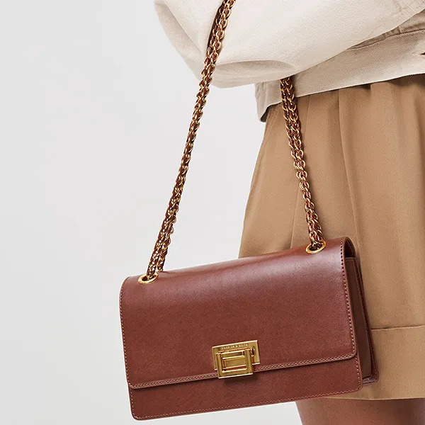 Túi Đeo Vai Nữ Charles & Keith CNK Chain Handle Shoulder Bag 20840464-10 Màu Nâu Chocolate