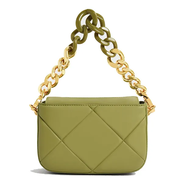 Túi Xách Nữ Charles & Keith CNK Mini Danika Chunky Chain Padded Màu Xanh Bơ Size S