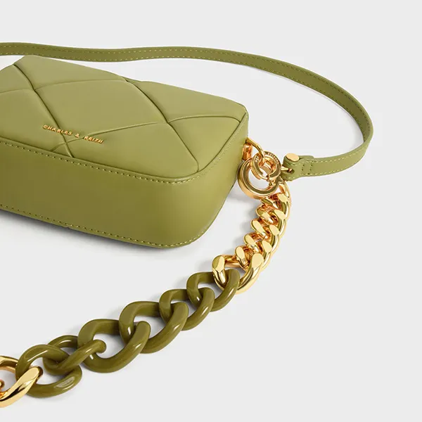 Túi Xách Nữ Charles & Keith CNK Mini Danika Chunky Chain Padded Màu Xanh Bơ Size S