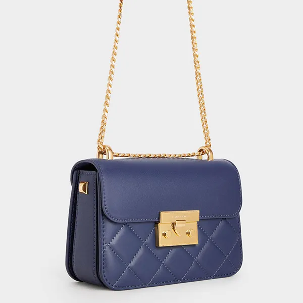 Túi Đeo Chéo Nữ Charles & Keith CNK Metallic Push-Lock Chain Bag 80701218-6 Màu Navy