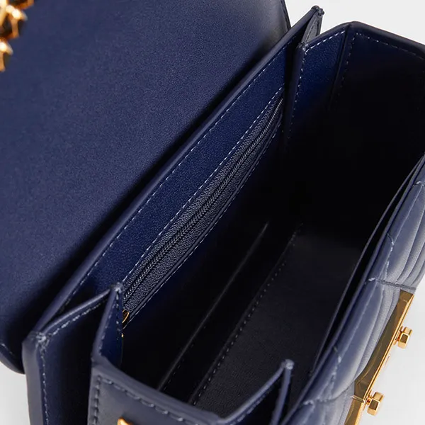 Túi Đeo Chéo Nữ Charles & Keith CNK Metallic Push-Lock Chain Bag 80701218-6 Màu Navy