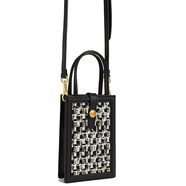 Túi Đeo Chéo Nữ Charles & Keith CNK Este Belted Tweed Phone Pouch 70701213 Màu Đen
