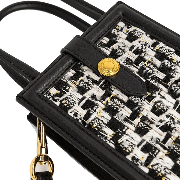 Túi Đeo Chéo Nữ Charles & Keith CNK Este Belted Tweed Phone Pouch 70701213 Màu Đen