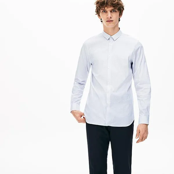 Áo Sơ Mi Lacoste Men's Printed Stretch Poplin CH6793-00 9AR Shirt Màu Xanh Blue