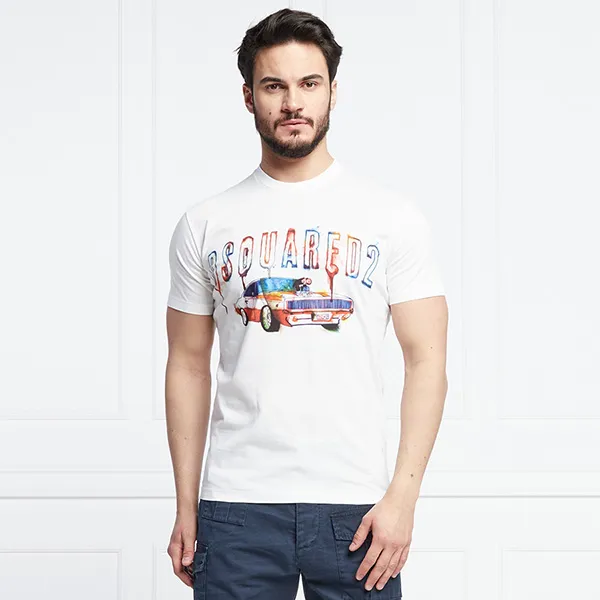 Áo Phông Nam Dsquared2 Fast Car Cool T-shirt S74GD0993 S23009 Màu Trắng Size S