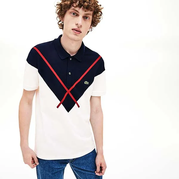 Áo Polo Lacoste Men's Regular Fit Jacquard Patterned Piqué Shirt PH8532.2J1 Màu Trắng Xanh Size L