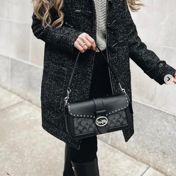 Túi Đeo Chéo Coach Georgie Shoulder Bag In Colorblock Signature Canvas With Rivets Màu Đen - Túi xách - Vua Hàng Hiệu