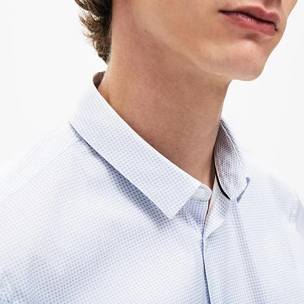 Áo Sơ Mi Lacoste Men's Printed Stretch Poplin CH6793-00 9AR Shirt Màu Xanh Blue