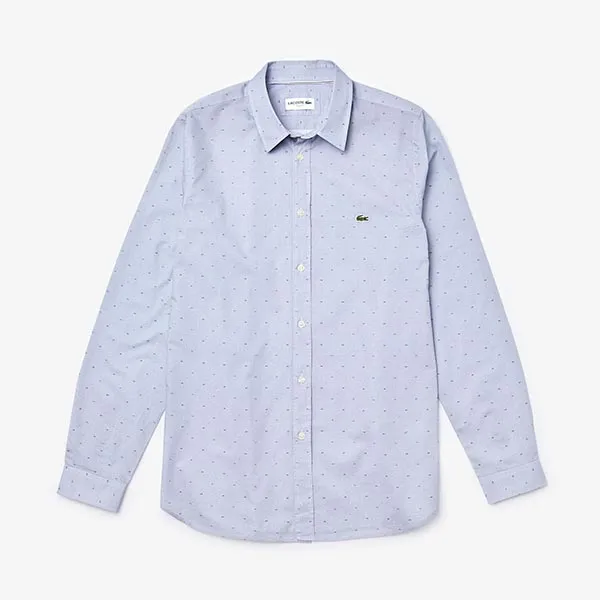 Áo Sơ Mi Lacoste Men's Slim Fit Print Cotton CH7684-00 QRN Poplin Shirt Màu Xanh Blue Size S