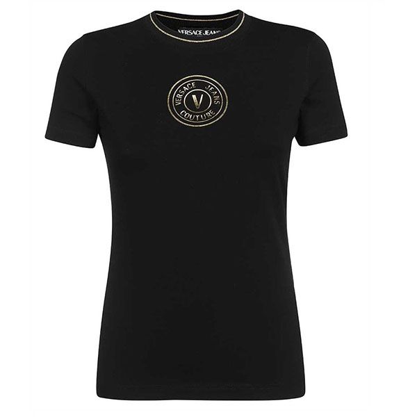 Áo Phông Nữ Versace Jeans Couture 72HAHT03 CJ03T G89 V-Emblem T-Shirt Black Màu Đen - 1