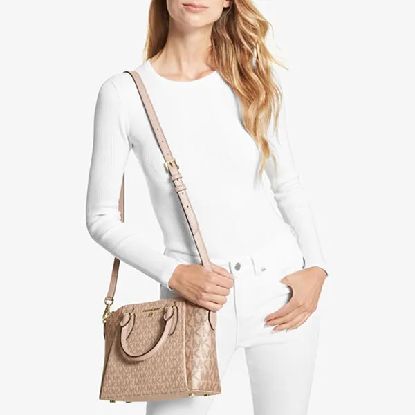 Túi Xách Michael Kors MK Sienna Medium Logo and Leather Messenger Bag Màu Hồng Nhạt - Túi xách - Vua Hàng Hiệu