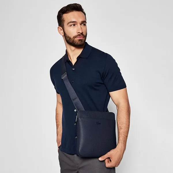 Túi Lacoste Men's Chantaco Leather Flat Crossover Bag Màu Xanh Navy
