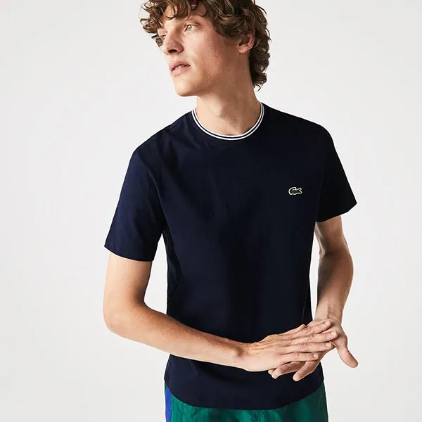 Áo Phông Lacoste Men's Crew Neck Striped Plain Cotton T-shirt TH7061 535 Màu Xanh Navy Size M
