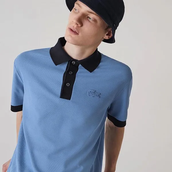 Áo Polo Men's Lacoste Loose Fit Textured Cotton Pique Polo Shirt PH0029 Màu Xanh Blue Size S