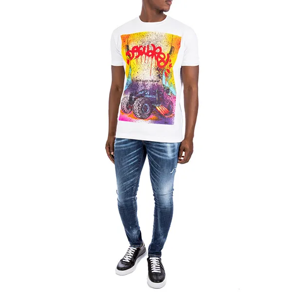 Áo Phông Dsquared2 Monster Truck Graffiti Tee S71GD1086 Màu Trắng