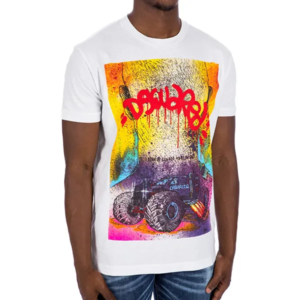 Áo Phông Dsquared2 Monster Truck Graffiti Tee S71GD1086 Màu Trắng
