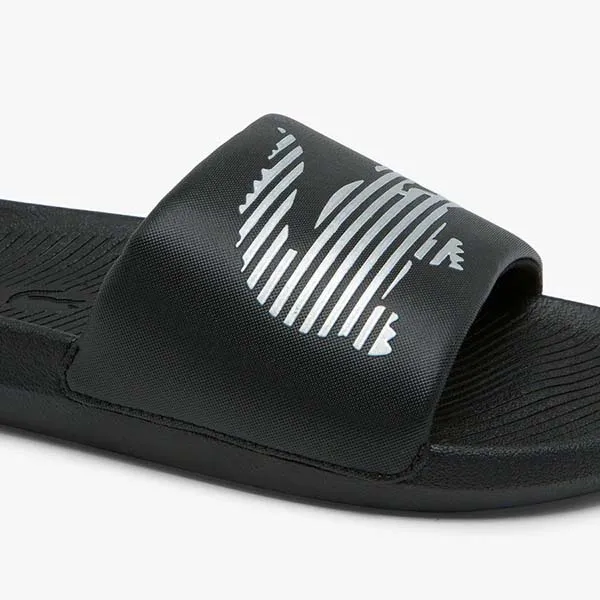 Dép Lacoste Croco Slide 0321 CMA Black/Silver Màu Đen Size 40.5