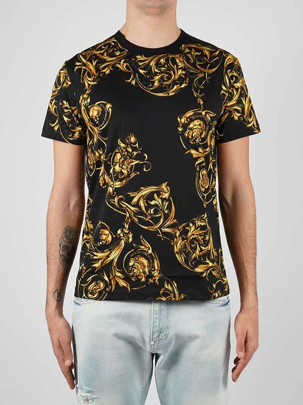 Áo Phông Versace Jeans Couture 72GAH6S0 JS049 Slim Print Garland T-shirt Black Màu Đen