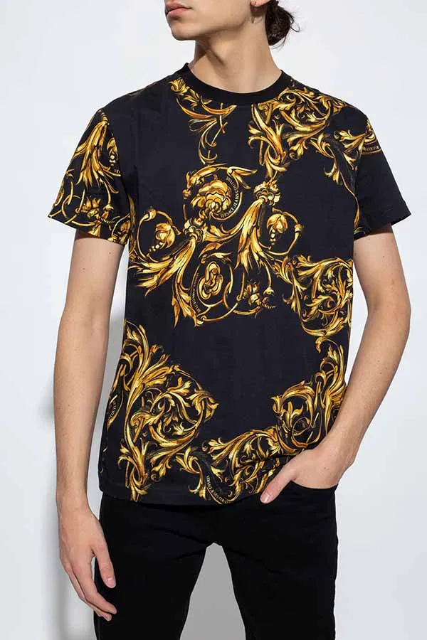 Áo Phông Versace Jeans Couture 72GAH6S0 JS049 Slim Print Garland T-shirt Black Màu Đen