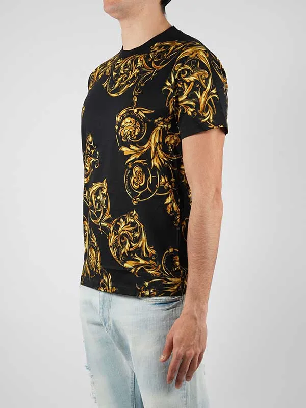 Áo Phông Versace Jeans Couture 72GAH6S0 JS049 Slim Print Garland T-shirt Black Màu Đen