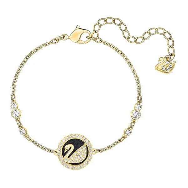 Vòng Đeo Tay Swarovski Leather Swan Gold Tone And White Cubic Zirconia Bracelet 5376481 Màu Vàng