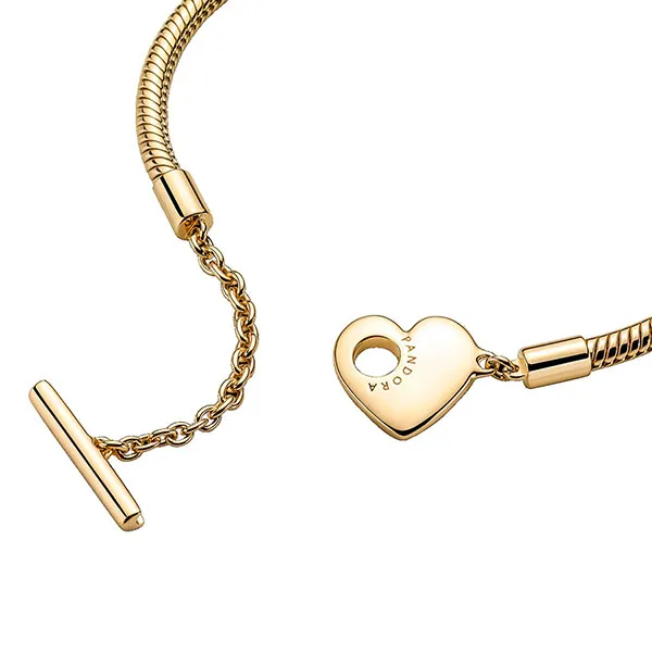 Vòng Đeo Tay Pandora Moments Chuỗi Rắn Khóa Chữ T Dễ Thương Bạc Mạ Vàng 14k Màu Vàng - Trang sức - Vua Hàng Hiệu