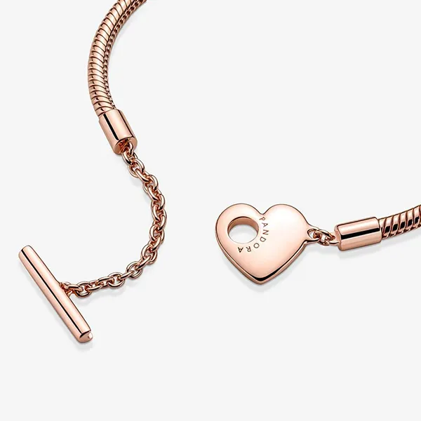 Vòng Đeo Tay Pandora Moments Heart T-Bar Snake Chain Bracelet 589285C00 Màu Vàng Hồng Size 17