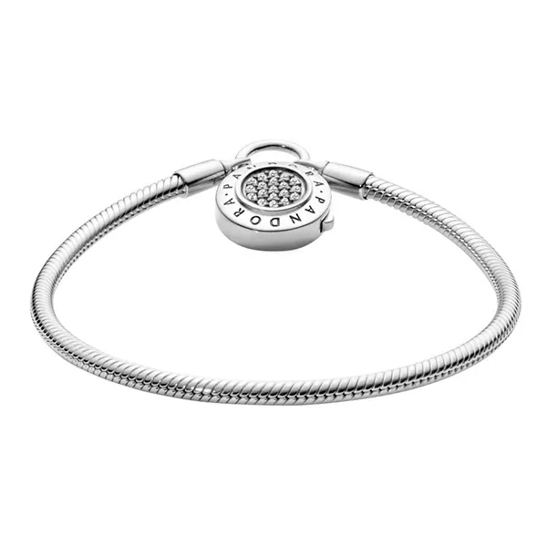 Vòng Đeo Tay Pandora Moments Pavé Padlock Clasp Snake Chain Bracelet 597092CZ Màu Bạc Size 17 - Trang sức - Vua Hàng Hiệu