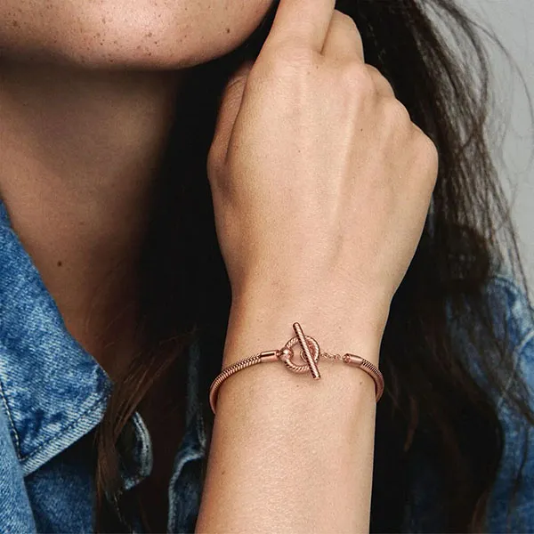 Vòng Đeo Tay Pandora Moments T-Bar Snake Chain Bracelet Màu Vàng Hồng Size 16