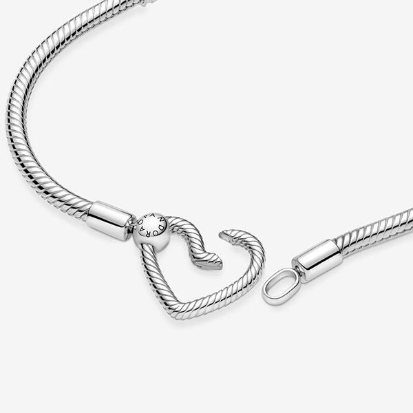 Vòng Đeo Tay Pandora Moments Heart Closure Snake Chain Bracelet Khóa Vòng Trái Tim Màu Bạc Size 18 - 5