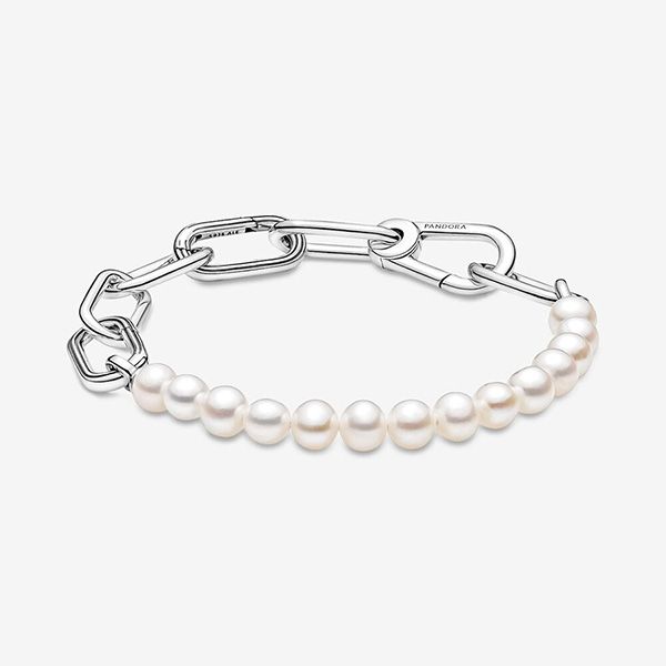 Vòng Đeo Tay Pandora ME Freshwater Cultured Pearl Bracelet Hạt Ngọc Trai Trắng Màu Bạc - 1