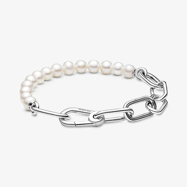 Vòng Đeo Tay Pandora ME Freshwater Cultured Pearl Bracelet Hạt Ngọc Trai Trắng Màu Bạc