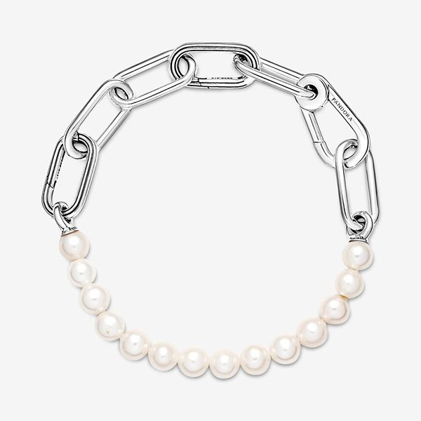 Vòng Đeo Tay Pandora ME Freshwater Cultured Pearl Bracelet Hạt Ngọc Trai Trắng Màu Bạc - 4