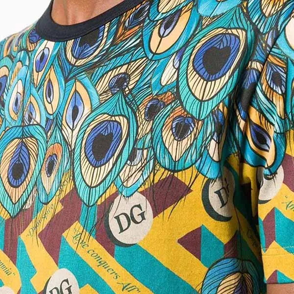 Áo Phông Nam Dolce & Gabbana D&G Feather-Print Cotton T-Shirt G8KBAT FI702 Màu Vàng In Họa Tiết