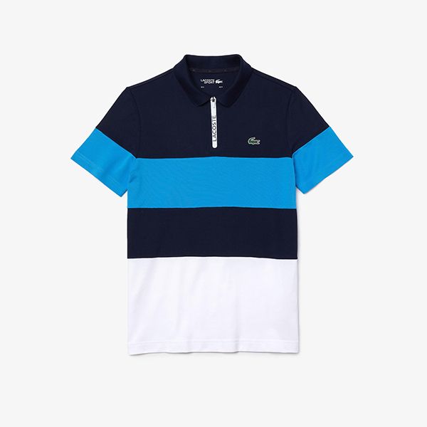 Áo Polo Lacoste SPORT Men's Shirt Polo In Stripes With A Zip Elastic DH9582 MTM Màu Xanh Trắng - 3