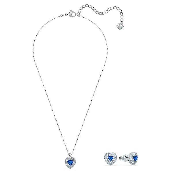 Set Dây Chuyền + Khuyên Tai Swarovski Women's One Heart Jewelry Collection, Rhodium Finish Màu Bạc