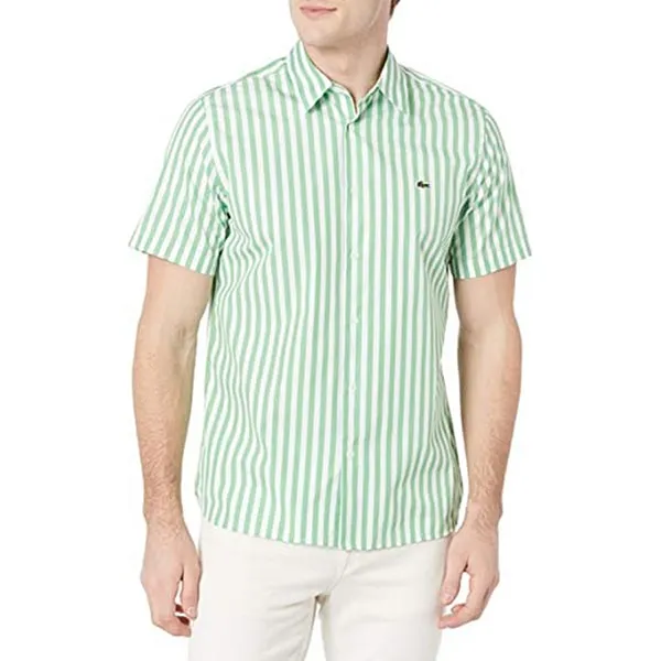 Áo Sơ Mi Lacoste Men’s Regular Fit Short Sleeved Striped Poplin Shirt CH0955 UEZ Màu Xanh Size 38