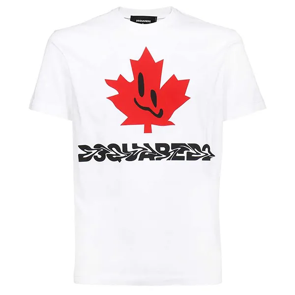 Áo Phông Dsquared2 T-Shirt Smiling Leaf Cool Fit S74GD0951 Màu Trắng