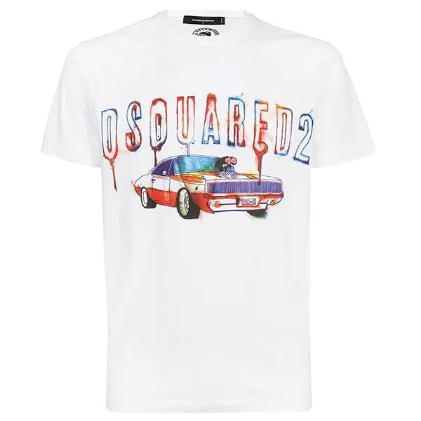 Áo Phông Nam Dsquared2 Fast Car Cool T-shirt S74GD0993 S23009 Màu Trắng Size S