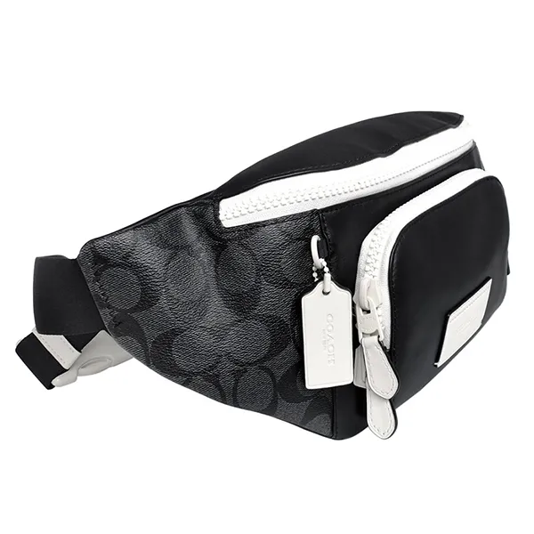 Túi Đeo Chéo Nam Coach C6651 Track Belt Bag In Signature Canvas In Charcoal Chalk Màu Đen Trắng
