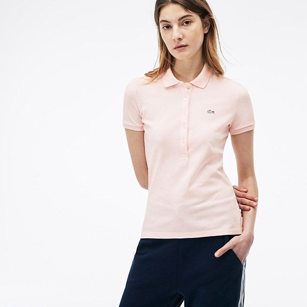 Áo Polo Lacoste Women's Slim Fit Stretch Mini Cotton Piqué Polo Shirt Màu Hồng Phấn - 1