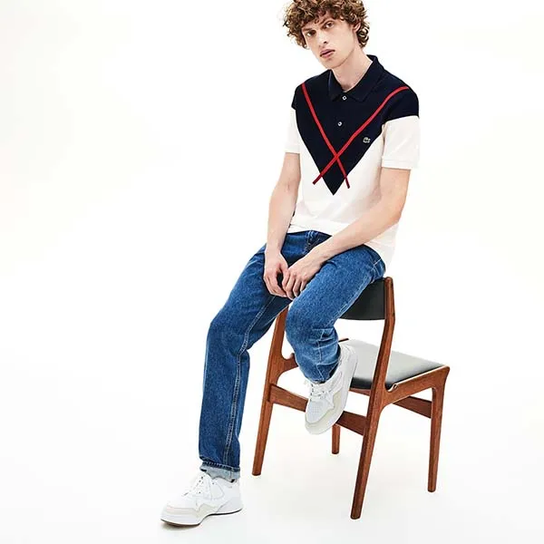 Áo Polo Lacoste Men's Regular Fit Jacquard Patterned Piqué Shirt PH8532.2J1 Màu Trắng Xanh Size L