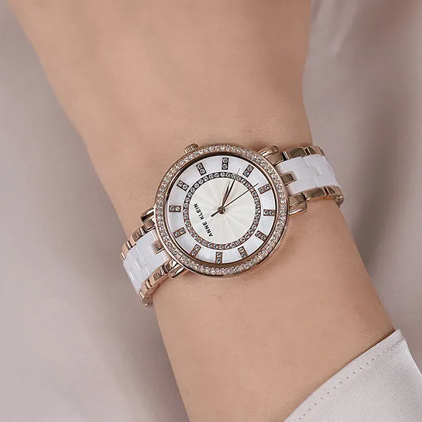 Đồng Hồ Nữ Anne Klein Quartz Crystal White Dial Ladies Watch 3810WTRG Màu Vàng Trắng - 1