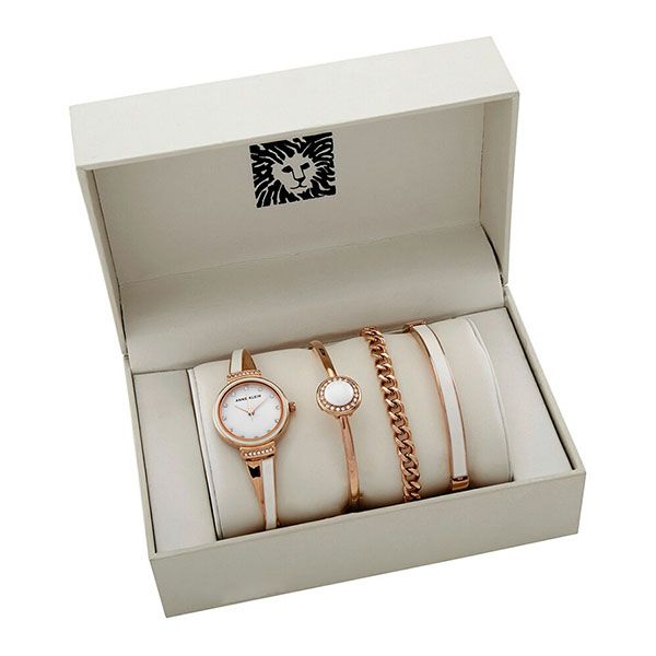 Set Đồng Hồ Và Vòng Đeo Tay Nữ Anne Klein Quartz Crystal White Dial Watch And Bracelet 2216RWST - 1