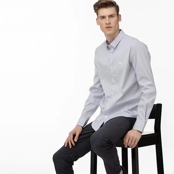 Áo Sơ Mi Lacoste Erkek Slim Fit Desenli Gri Gömlek CH6793.522 Màu Xám - Thời trang - Vua Hàng Hiệu
