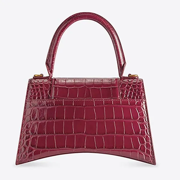 Túi Xách Balenciaga Women's Hourglass Small Handbag Crocodile Embossed In Bright Red Màu Đỏ
