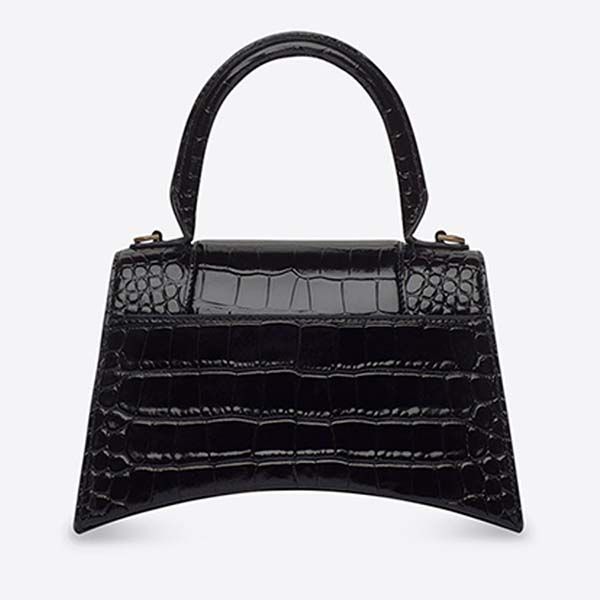 Túi Xách Balenciaga Women's Hourglass Small Handbag Crocodile Embossed In Black Màu Đen - 3