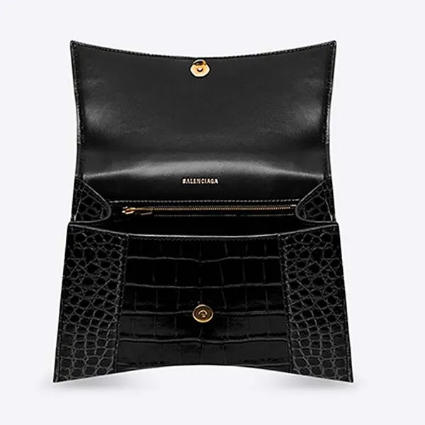 Túi Xách Balenciaga Women's Hourglass Small Handbag Crocodile Embossed In Black Màu Đen - 4