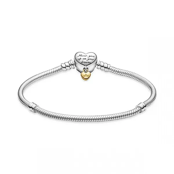 Vòng Đeo Tay Pandora Disney Princess Moments Heart Snake Chain Bracelet 569563C01 Khóa Trái Tim Đính Đá Màu Bạc Size 16